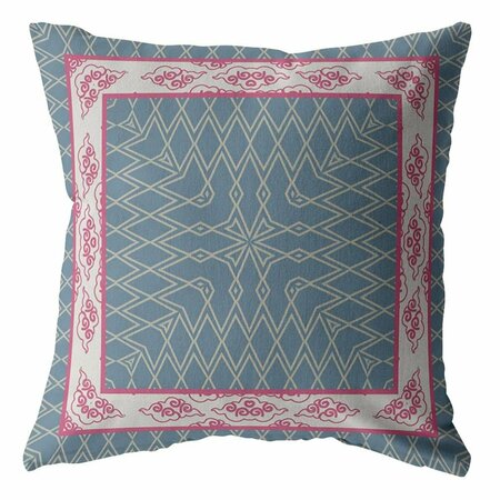 PALACEDESIGNS 16 in. Nest Ornate Frame Indoor & Outdoor Zippered Throw Pillow Pink & Blue PA3104274